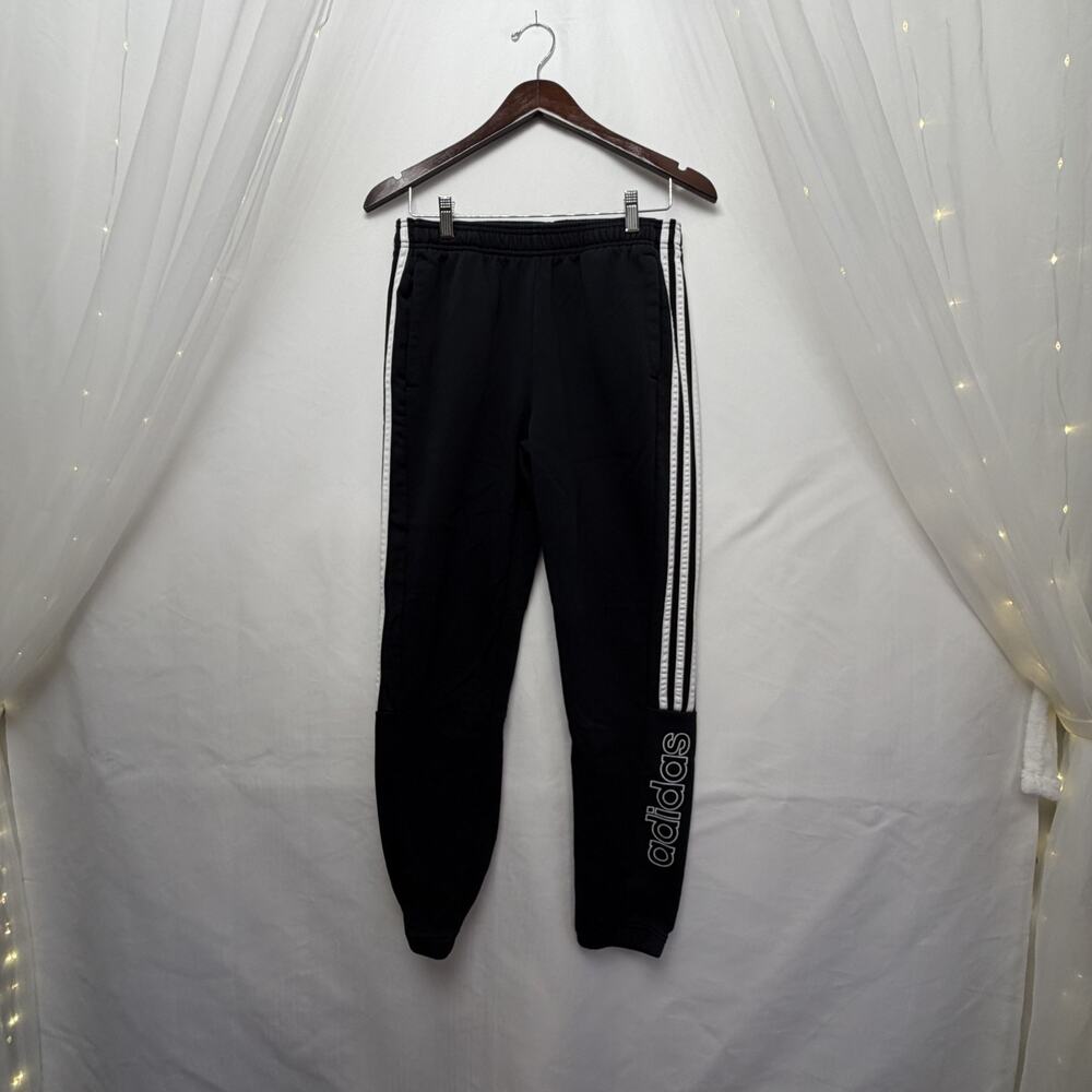 Adidas Essentials 3 Stripes Fleece Joggers Mens Medium Black Tapered Fitness Gym